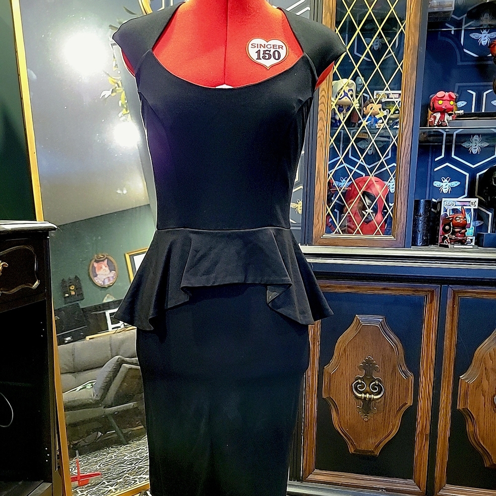 bebe Black Midi Peplum Dress